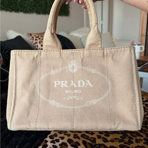 Prada Tan Canvas Tote Bag